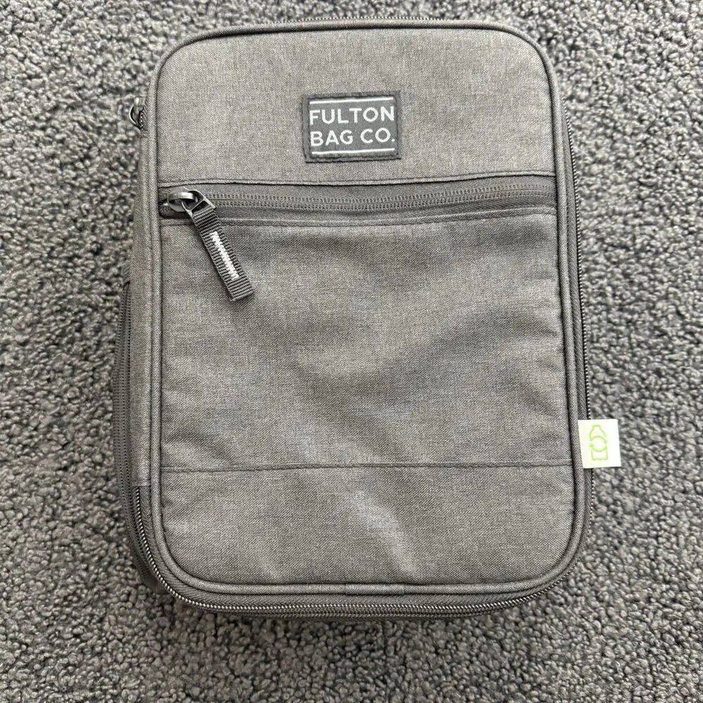 Fulton Bag Co Insulated Lunch Bag Gray Hard Plastic Inside Exterior Pocket